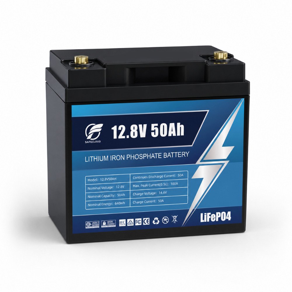 12.8V 50Ah LiFePO4 Battery front view