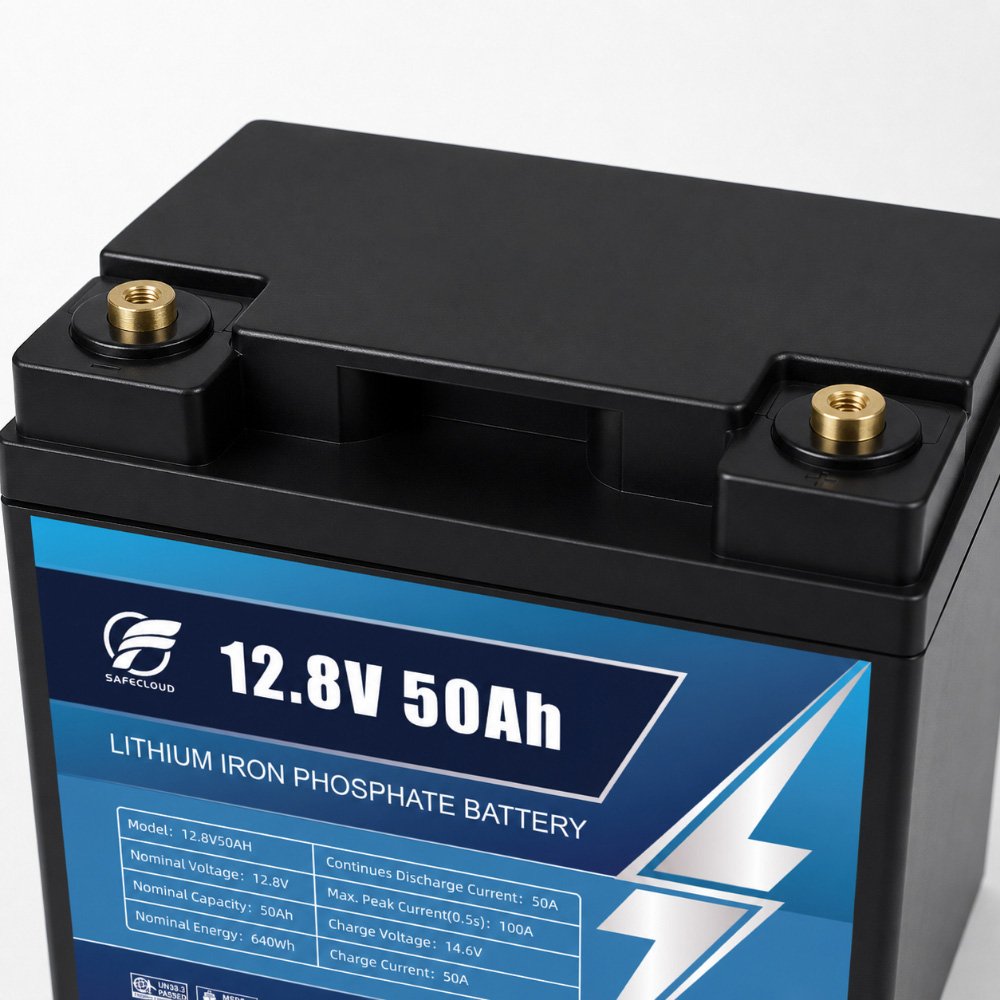 12.8V 50Ah LiFePO4 Battery terminal and display detail