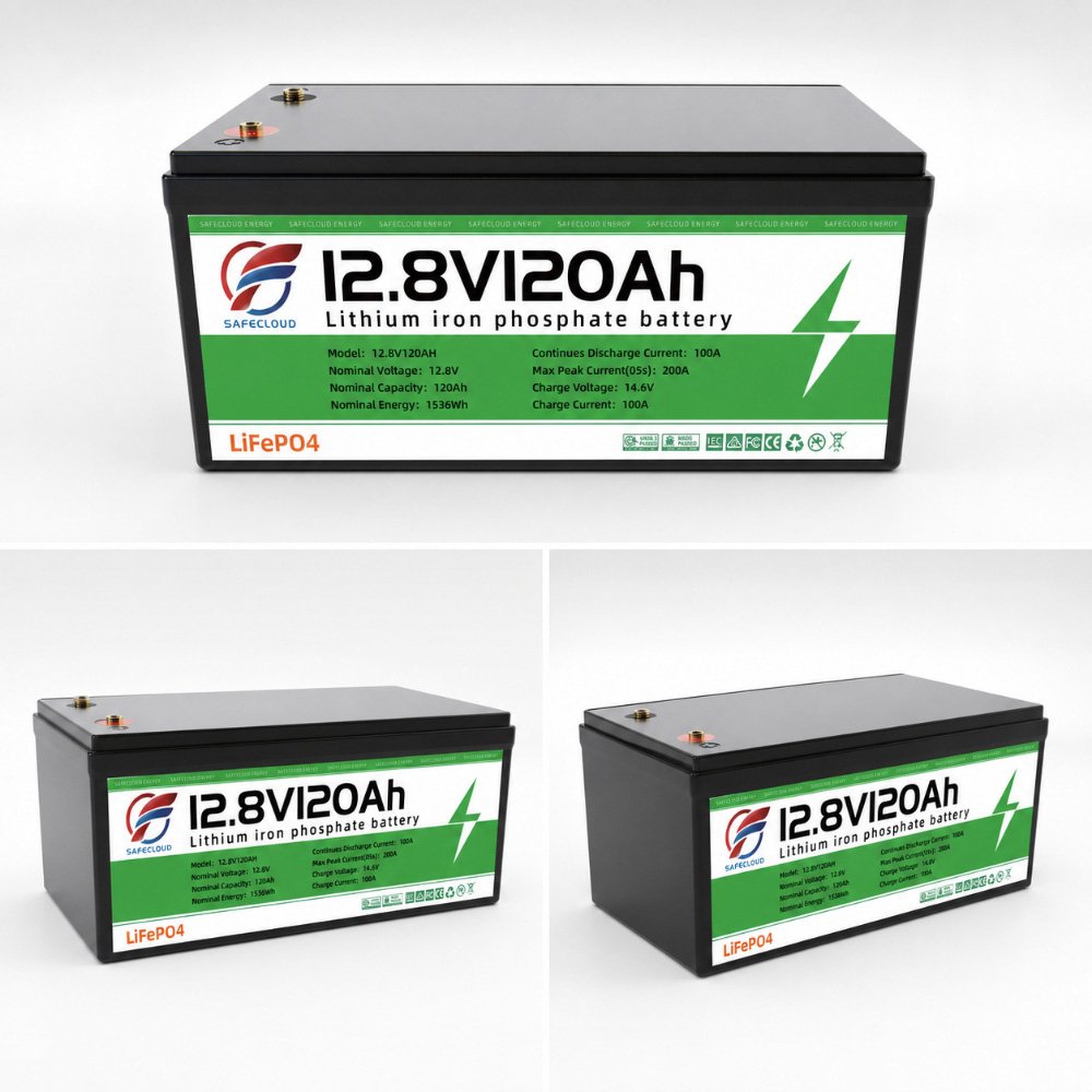 12.8V 120Ah LiFePO4 battery multiple angle display