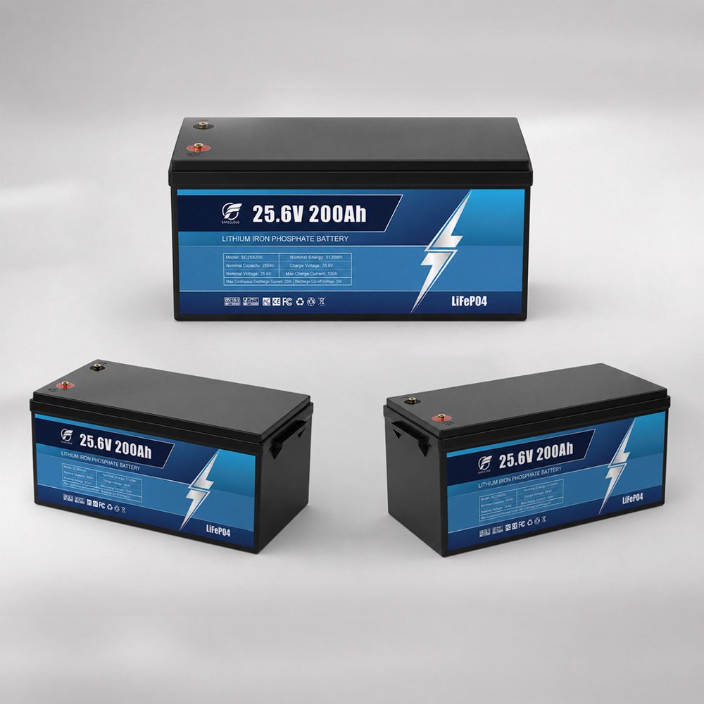 25.6V 200Ah LiFePO4 battery multiple angle display