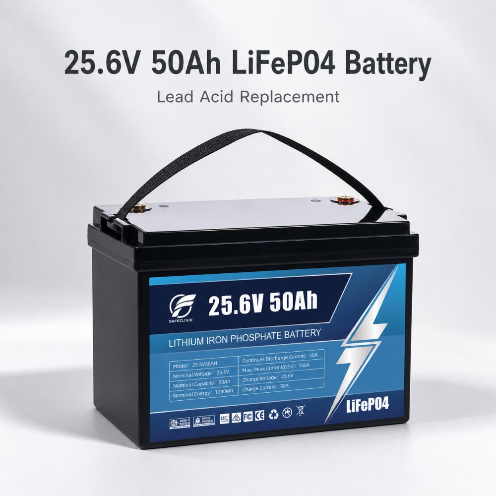 25.6V 50Ah LiFePO4 battery for lead acid replacement
