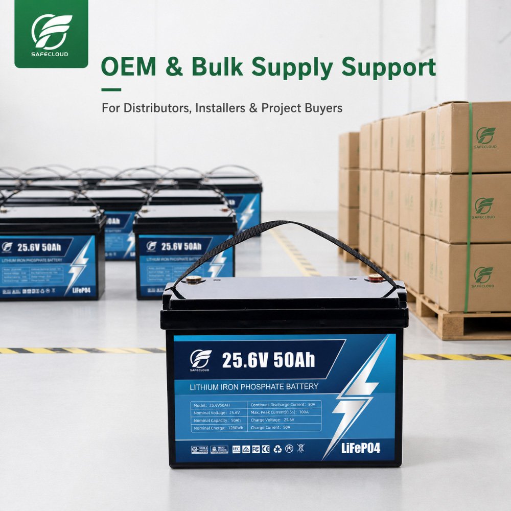 25.6V 50Ah LiFePO4 battery OEM bulk supply for B2B buyers