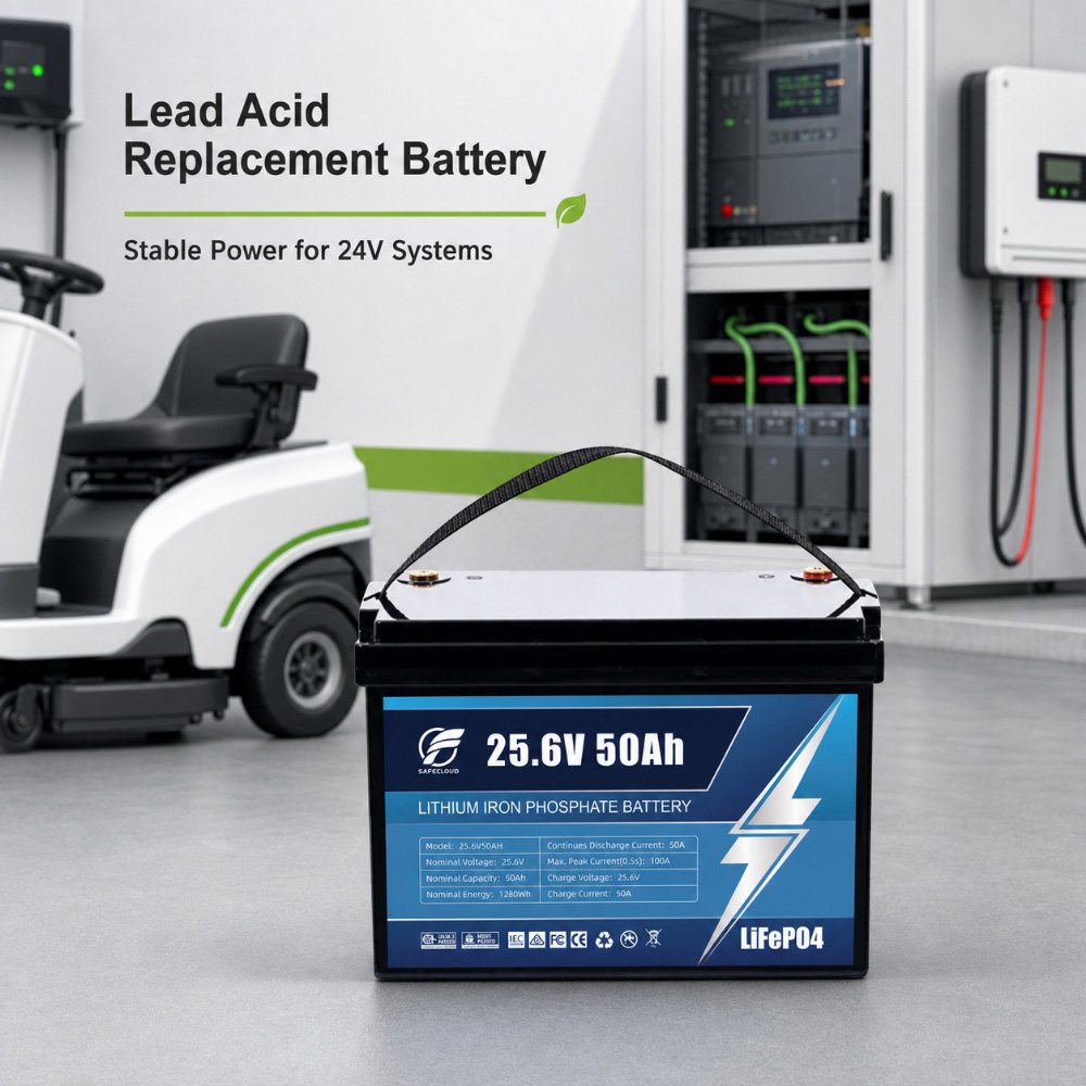 25.6V 50Ah LiFePO4 battery for lead acid replacement applications