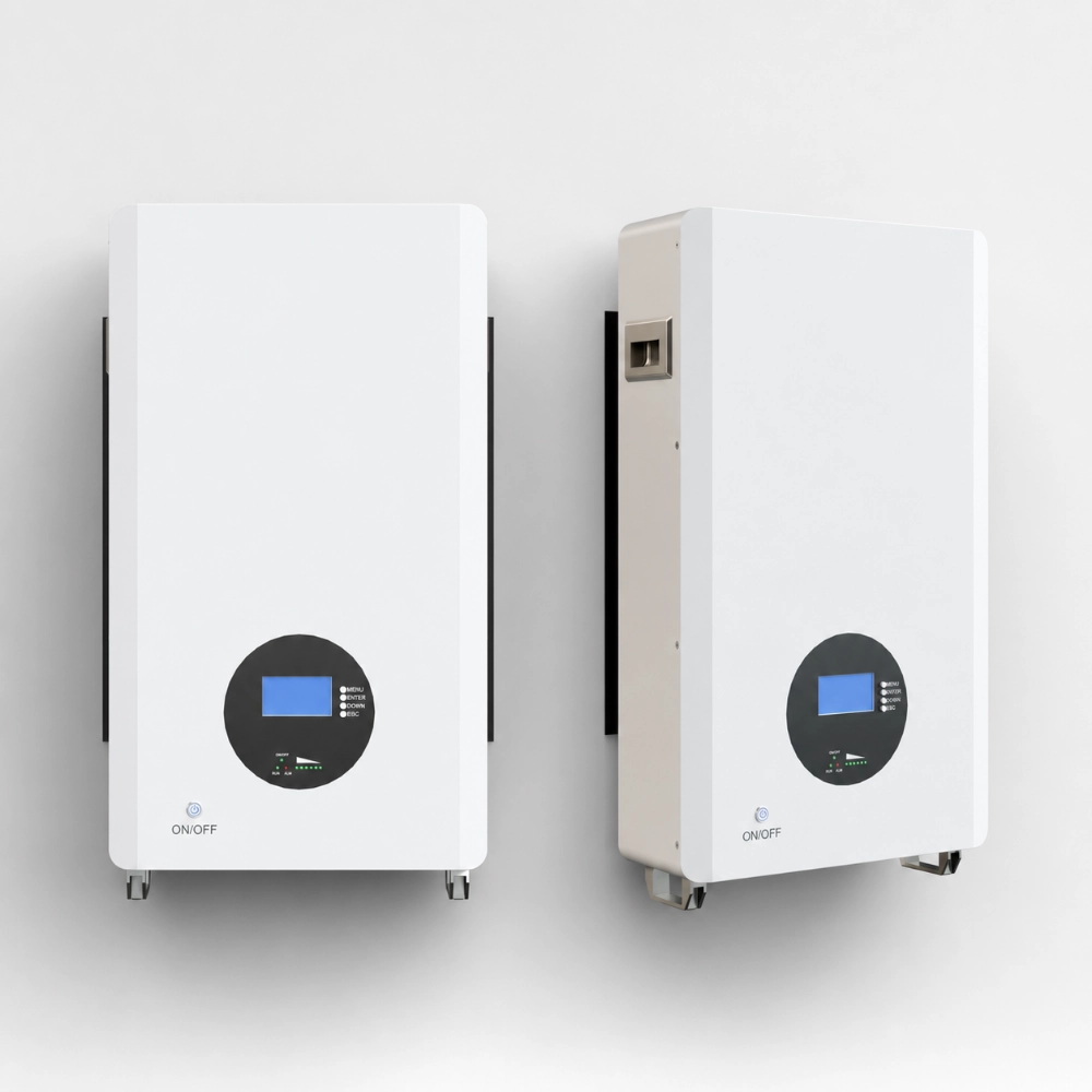 51.2V 100Ah Wall Mounted LiFePO4 Battery front and side view