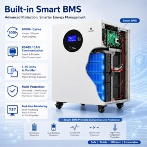 51.2V 300Ah lithium battery with smart BMS and parallel expansion