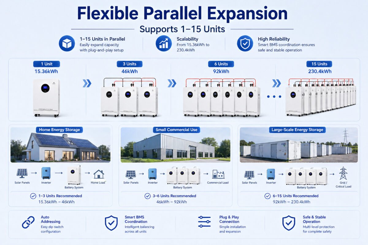 51.2V 300Ah expandable parallel lithium battery system