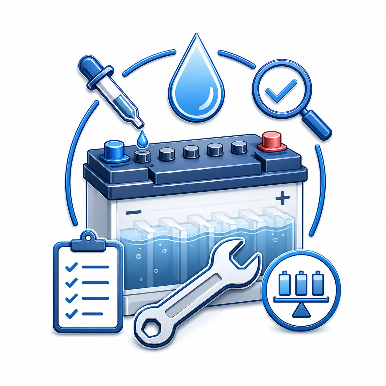 High maintenance battery icon showing regular servicing requirements for lead-acid batteries