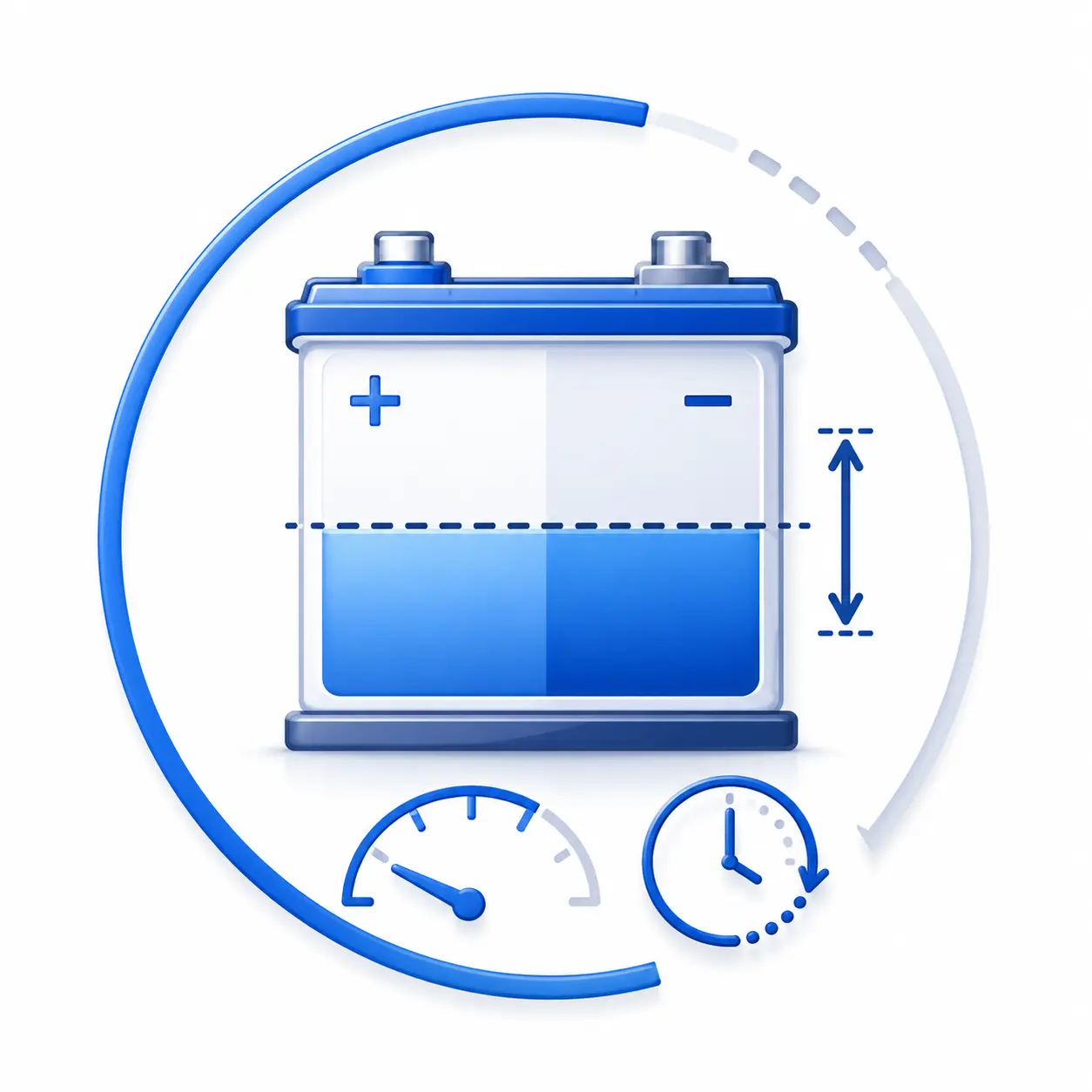 Limited usable capacity icon showing only half battery capacity available for RV power