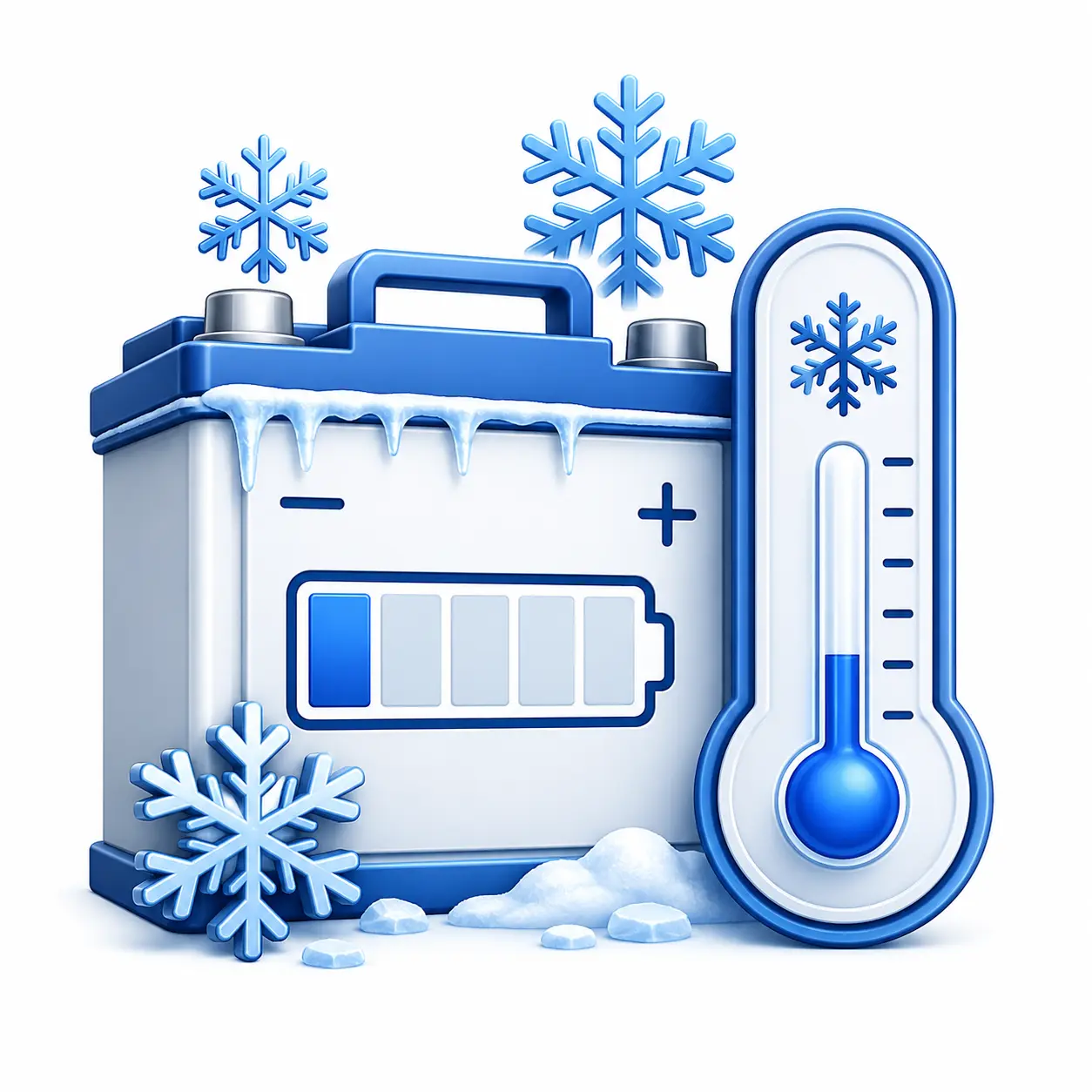 Cold weather battery performance icon showing capacity loss in low temperatures