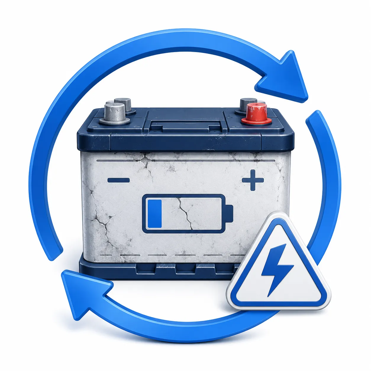 Short battery life icon showing frequent lead-acid battery replacement for RV owners