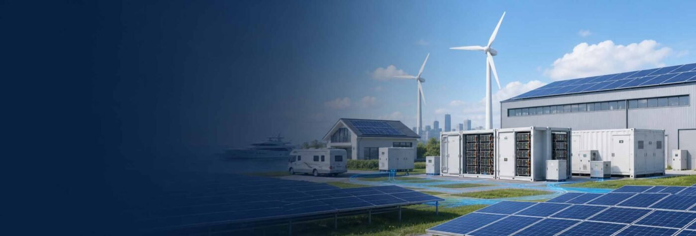 LiFePO4 battery solutions banner for solar storage and industrial energy applications